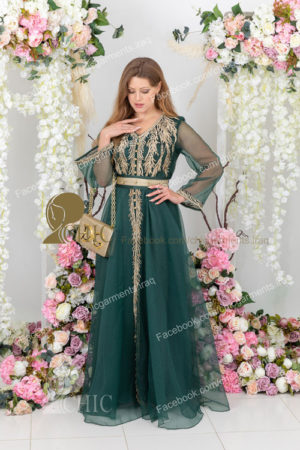 قفطان مغربي ردن طويلة | اخضر