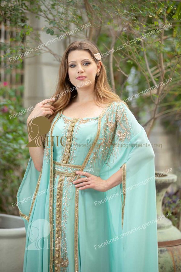 ⁦ستايل خليجي مع رداء مشغول | اخضر⁩ - الصورة ⁦2⁩