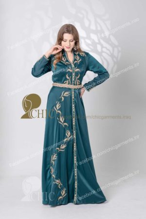 قفطان مغربي قطعه واحده مشغول ردن طويله | زيتوني
