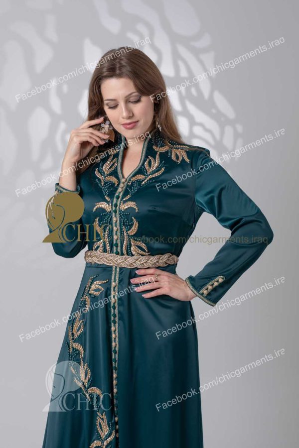 ⁦قفطان مغربي قطعه واحده مشغول ردن طويله | زيتوني⁩ - الصورة ⁦2⁩