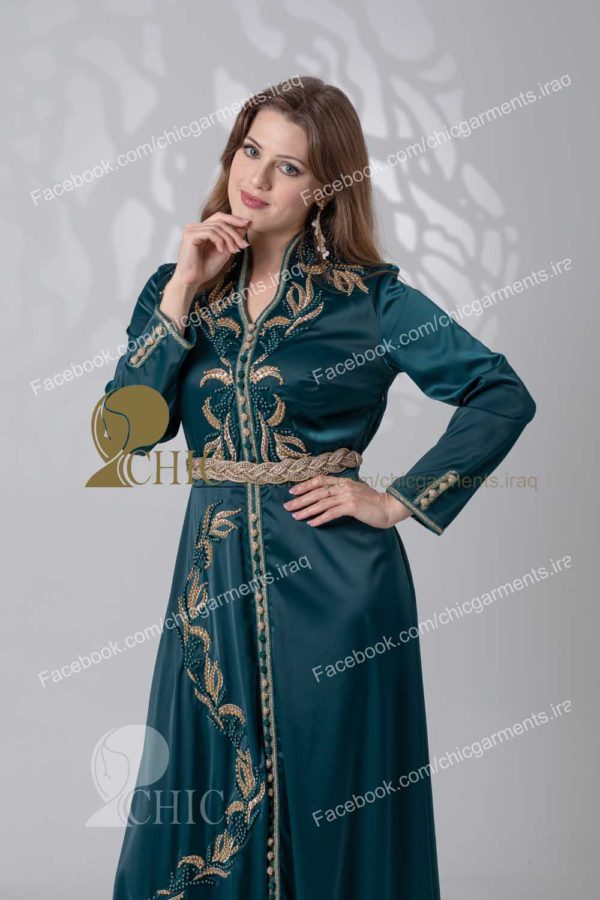 ⁦قفطان مغربي قطعه واحده مشغول ردن طويله | زيتوني⁩ - الصورة ⁦3⁩