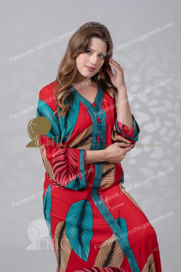 ⁦جلابية خليجي مع سفيفه وازرار مغربي | مشجر احمر⁩ - الصورة ⁦2⁩