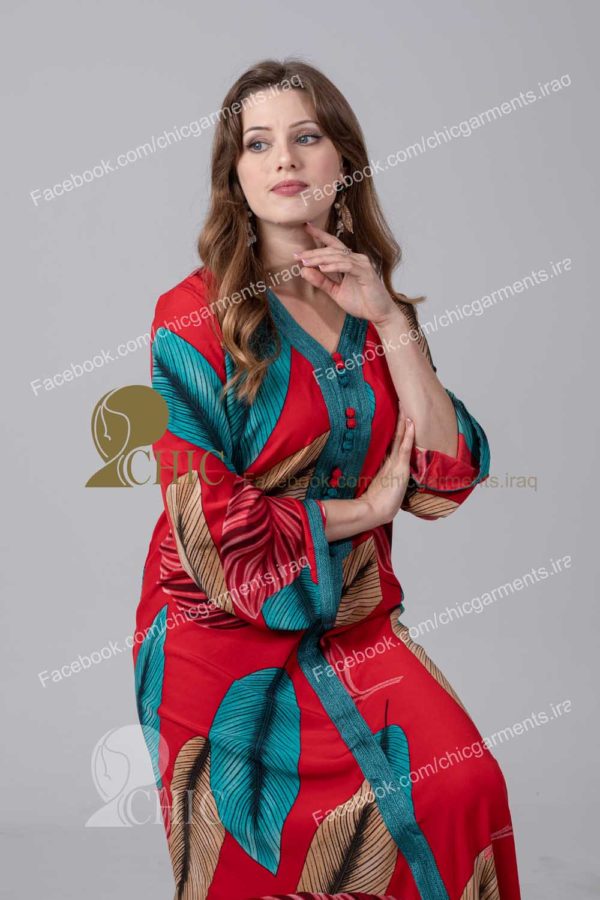 ⁦جلابية خليجي مع سفيفه وازرار مغربي | مشجر احمر⁩ - الصورة ⁦3⁩
