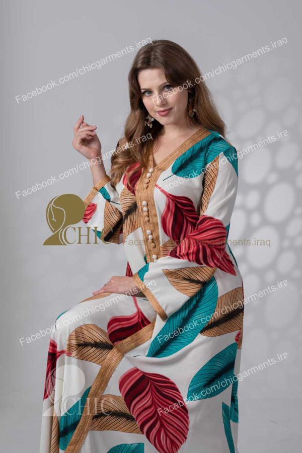 ⁦جلابية خليجي مع سفيفه وازرار مغربي | مشجر ابيض⁩ - الصورة ⁦4⁩