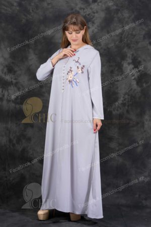 جلابية خليجي مع شغل يدوي مع كب | سمائي فاتح
