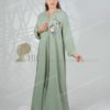 جلابية خليجي مع شغل يدوي مع كب | فستقي فاتح