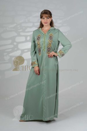 جلابية خليجي مع شغل يدوي مع كب | اخضر