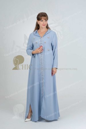 جلابية خليجي مع شغل يدوي مع كب | سمائي فاتح