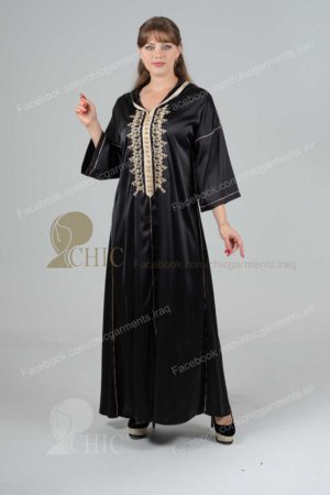 جلابية خليجي مع شغل يدوي مع كب | اسود