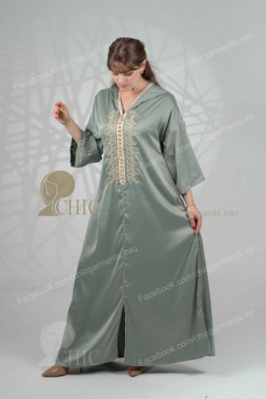 جلابية خليجي مع شغل يدوي مع كب | فستقي