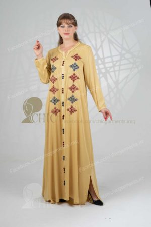 جلابية خليجي بدون كب | خردلي فاتح