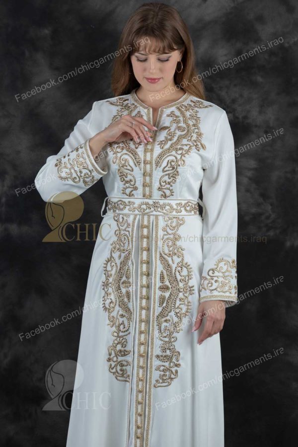 ⁦قفطان مغربي ردن طويله مفتوح | ابيض⁩ - الصورة ⁦2⁩