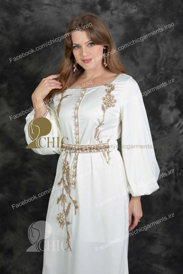 ⁦ٍقفطان قطعه واحده ثلاث ارباع ردن | ابيض⁩ - الصورة ⁦2⁩