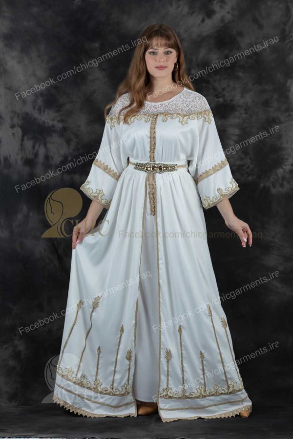 ⁦قفطان قطعه واحده ثلاث ارباع الردن مفتوح | ابيض⁩ - الصورة ⁦2⁩